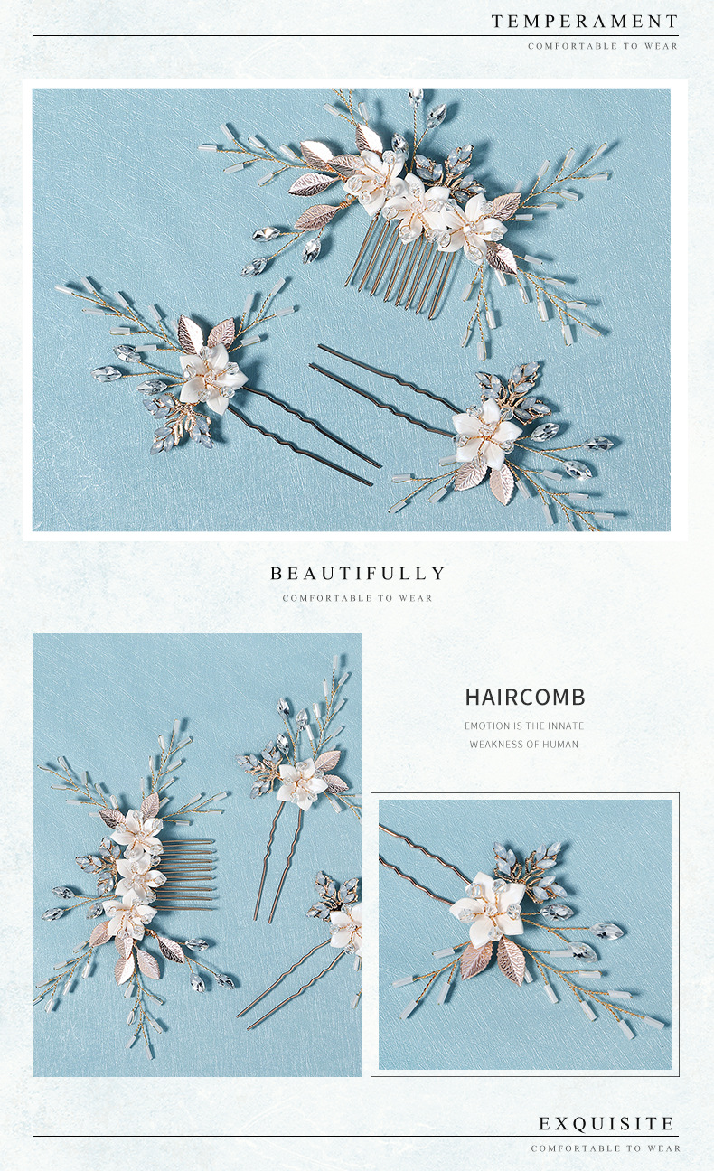 Bride jewelry flower rhinestone insert comb
