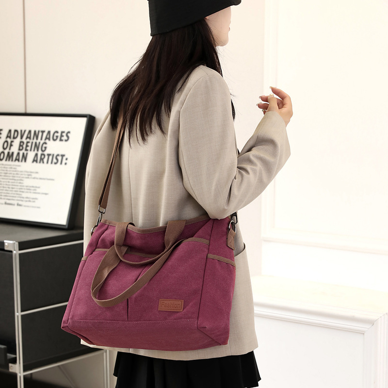 Women's Canvas Shoulder Bag Retro Style Large Capacity Office_voghion.com