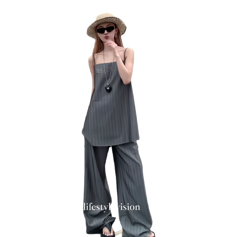 Classic suit jacket, set, top with cups sleevless, loose fit