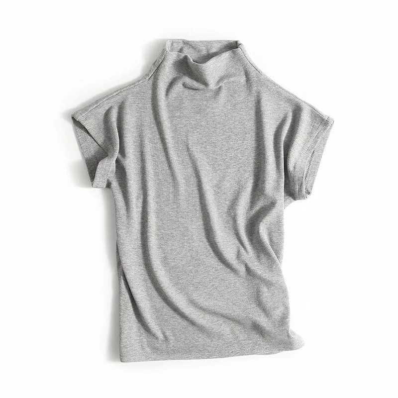 camiseta de manga corta con cuello medio alto simple NSAC48273