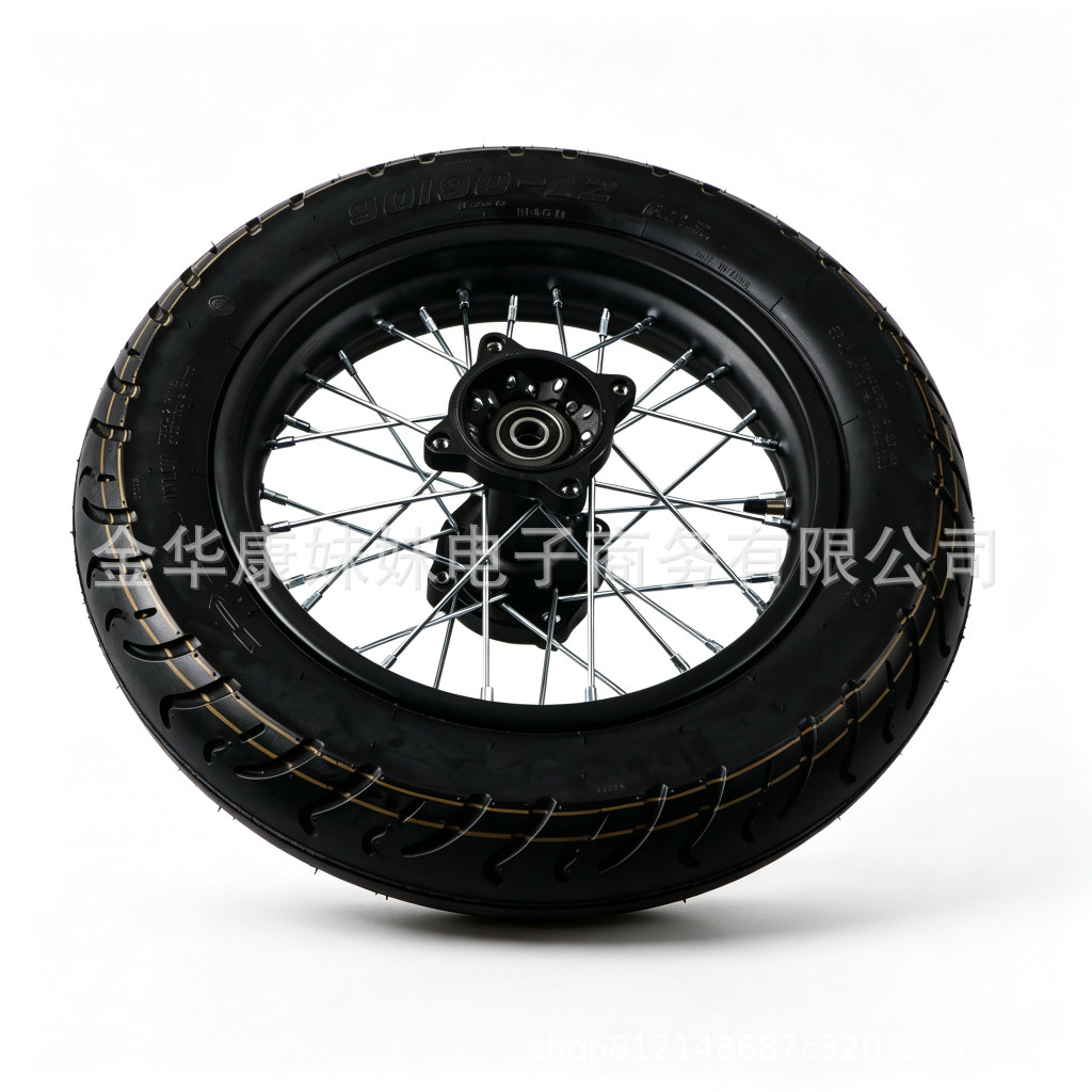 90/90-12 motorcycle rear wheel, equipped with a 190 brake disc and a 420-60 inner tube, replacement part for off-road motorcycles