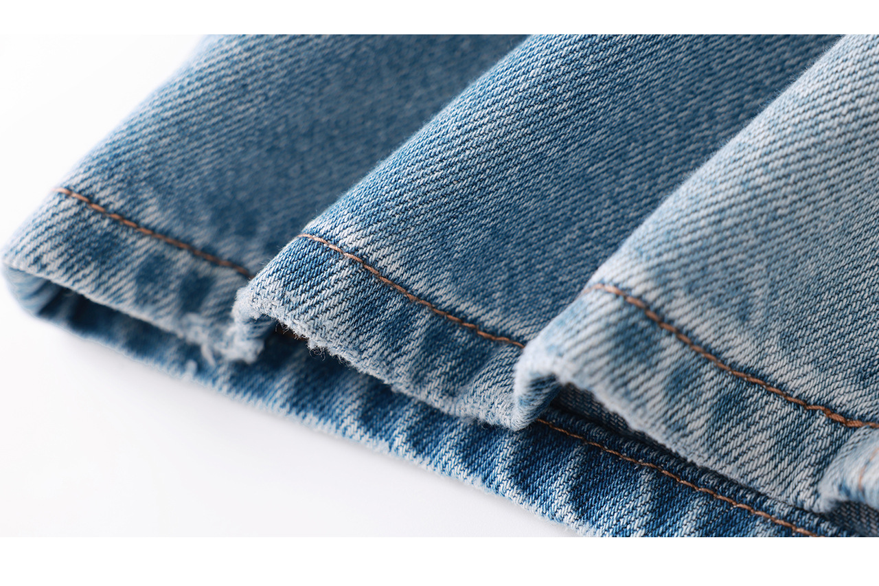Quần jean nữ ống rộng chất liệu cotton giặt mềm, dáng rộng thùng thình phong cách denim — xanh lam chi tiết 30