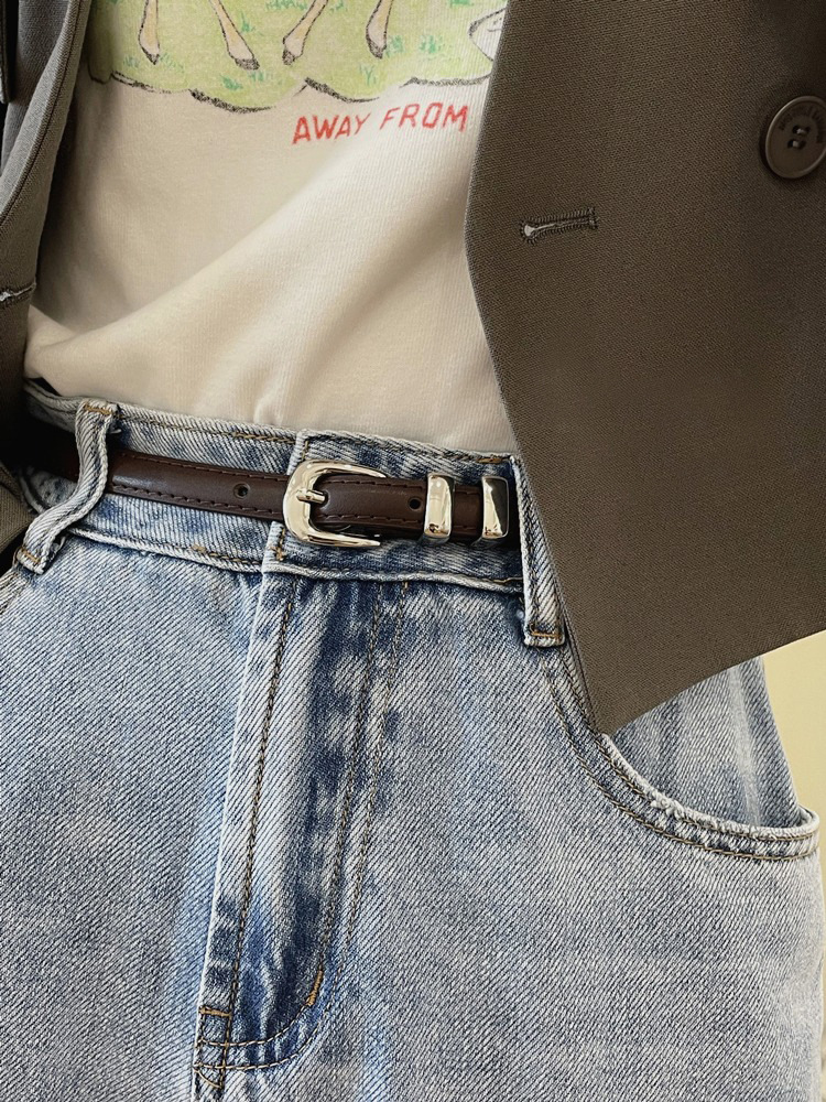Thin Belt Niche Design Genuine Leather Thin Belt for Women Simple and Versatile Silver Buckle Metal Ring Cowhide Belt Trendy Women's Belt_voghion.com
