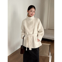 TG 冬季氛围感圈圈羊毛双面呢外套女2025新款立领中长款大衣25970
