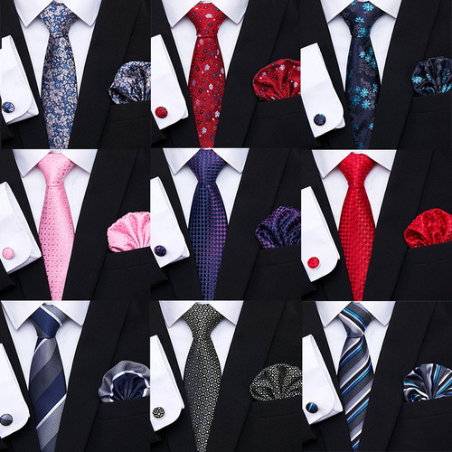 High-end polyester silk tie men's cashew flower groomsmen wedding tie pocket square set jacquard