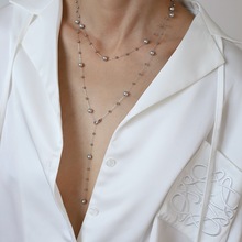 XL563 星际灰小众毛衣链手工项链玻璃珍珠仿真多麻银灰珍珠 钛钢