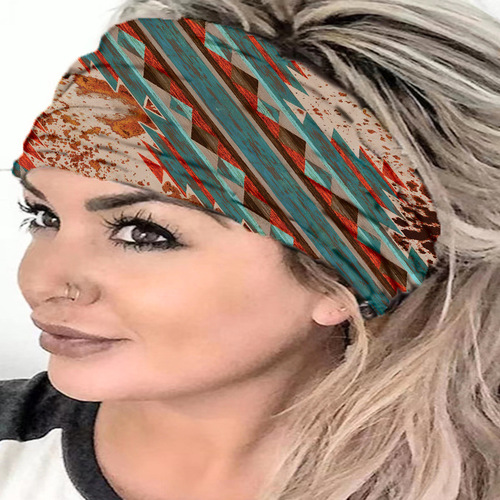 European and American women's headscarf wide version of the rainbow-colored yoga sports headband elastic women's sweat-absorbent headband