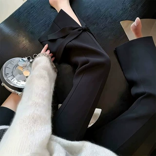 H26019绝美黑色高腰直筒西装裤子女2026新款夏季设计感窄版修身开