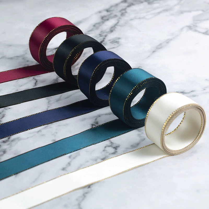 2.2 Двусторонняя лента с золотым кантом для рождественских подарков, украшения цветочных композиций и тортов, материал для рукоделия, атласная лента