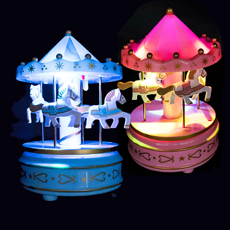带灯木马音乐盒蛋糕装饰摆件烘焙配件八音盒儿童生日宝宝周岁玩具