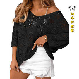 Q 50483 Women Beach Cover Up Boho Summer Mesh波西米亚罩衫