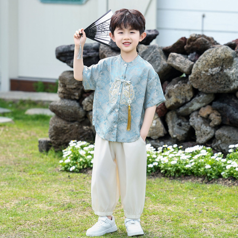 Hanfu for Boys, Summer Thin Style, 2026 New Model, Chinese Style Children's New Traditional Costume, Little Boy's Mid-Autumn Festival Tang Suit Hanfu for Boys, Summer Thin Style, 2026 New Model, Chinese Style Children's New Traditional Costume, Little Boy's Mid-Autumn Festival Tang Suit