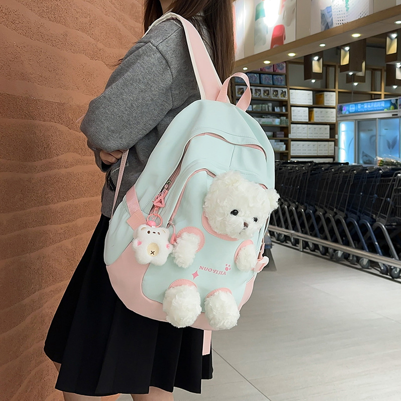 2026 New Cute Bear Backpack for Girls, Middle School and Elementary School Students, Fashionable Color-Block Doll Backpack