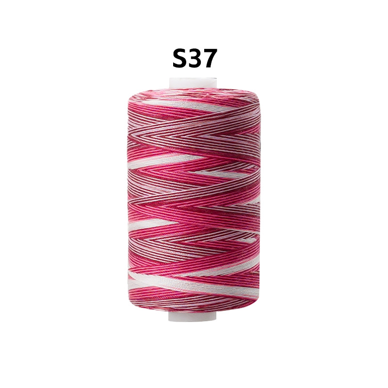 Línea multicolor de poliéster línea de prendas de vestir sección arco iris teñida línea de aguja manual línea de costura multicolor 402 hilo de costura de color