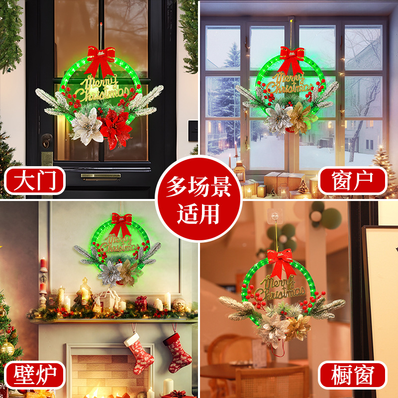 빛나는 메리 크리스마스 크리스마스 화환 LED 조명 크리스마스 분위기 문 장식 펜던트