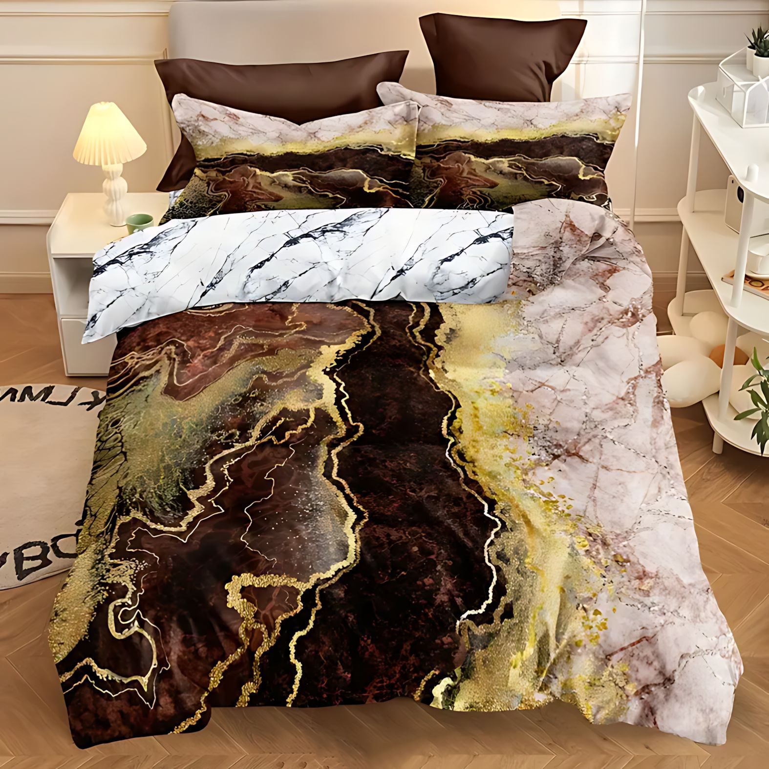 TUME / JIT lujoso diseño de mármol brillante impresión digital 3D colcha de cama transpirable fuente de fabricación