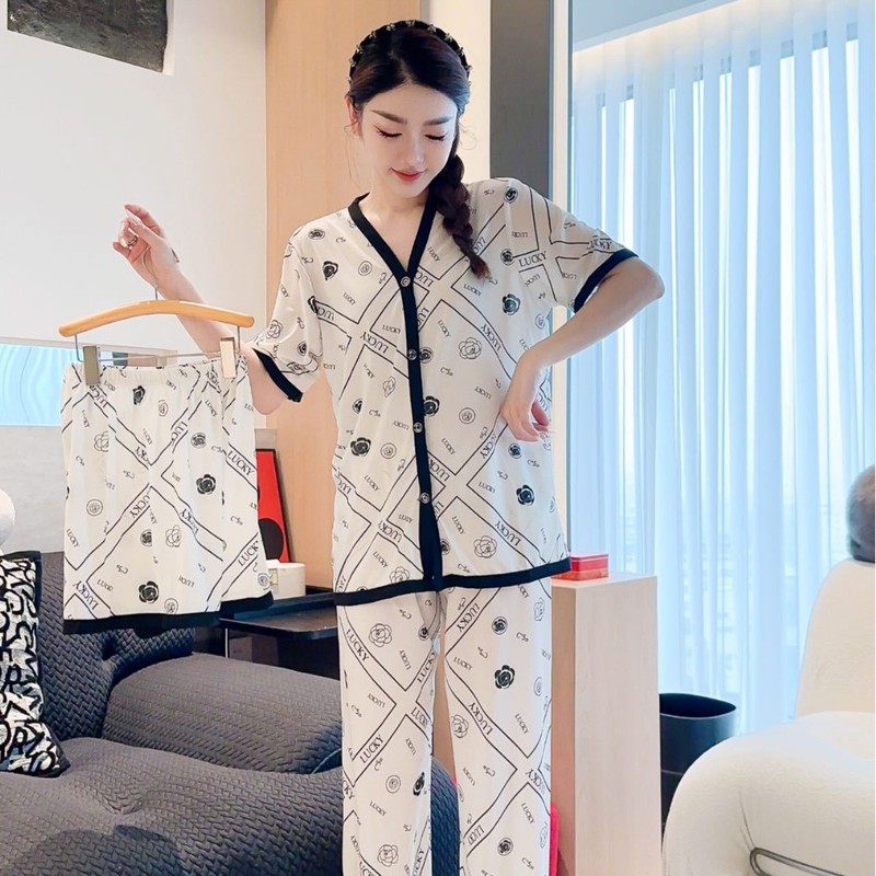 Xiaoxiangfeng カメリアクリーンパジャマ女性のための純粋で甘いルーズカジュアルプリントホームウェアパジャマ 3 点セット|undefined