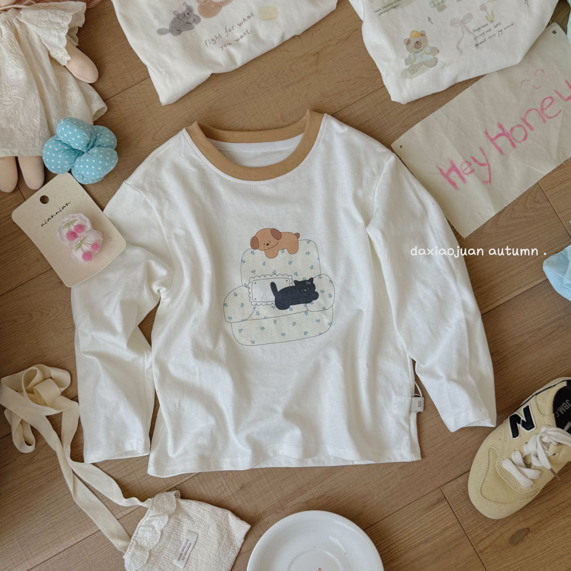 大小ロール子供プリント長袖Tシャツ2025春新作女の子かわいいプリントおしゃれルーズトップ