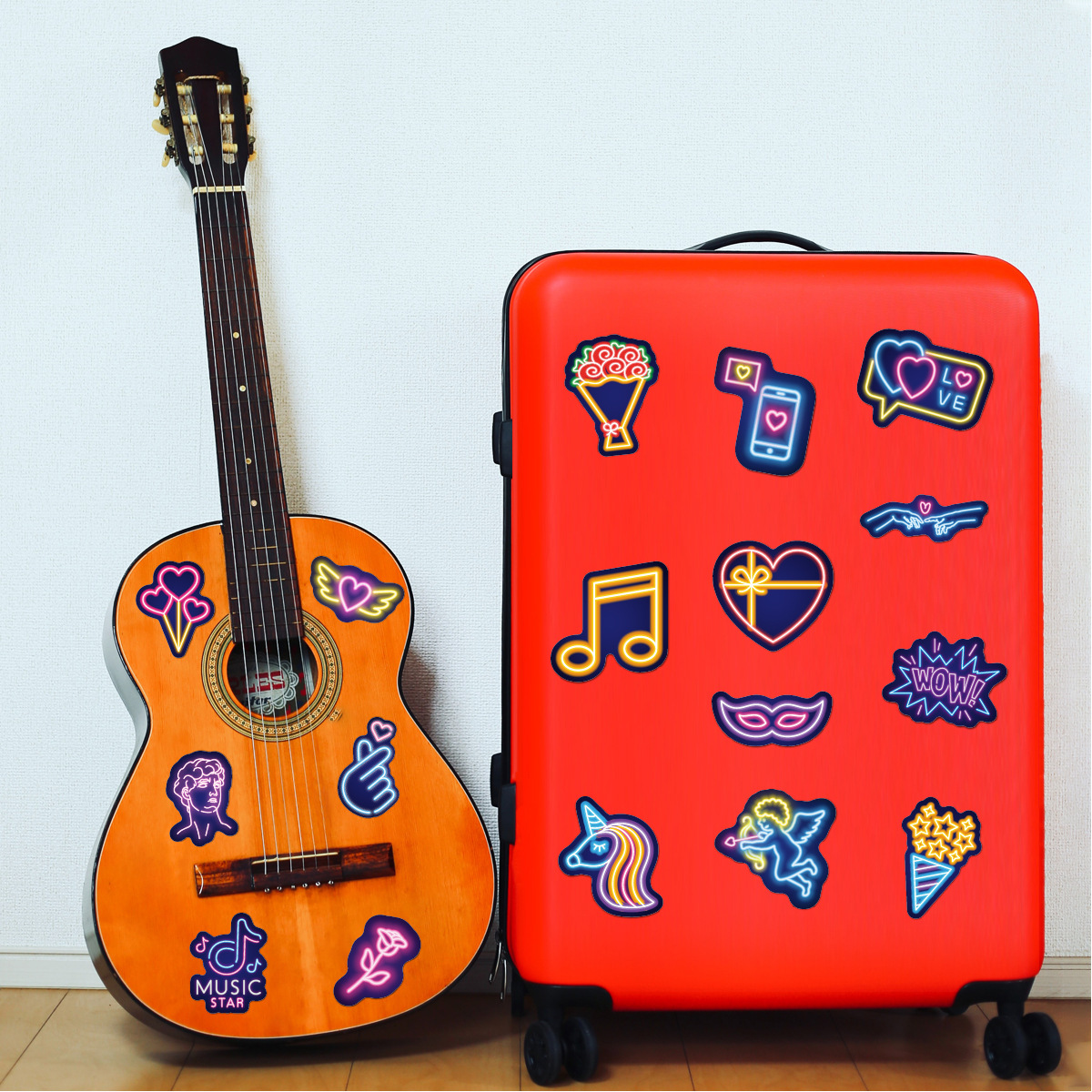 Cute Style 50 Neon Graffiti Stickers Personalized Cartoon Creative Motorcycle Computer Skateboard Trolley Case Luggage Stickers
