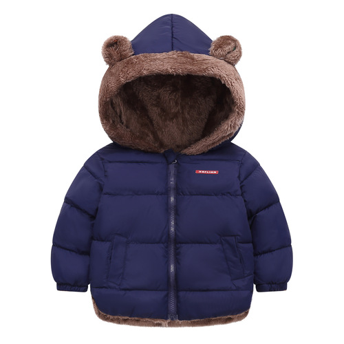 Children's winter padded cotton jacket for export, unisex, short sleeve, hooded outerwear for toddlers and young children