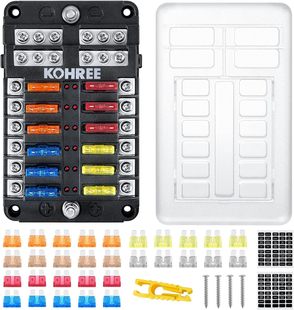 Kohree 12 Way 12V Marine Fuse Block Waterproof W/ Led Indicator,30 Fuses 5