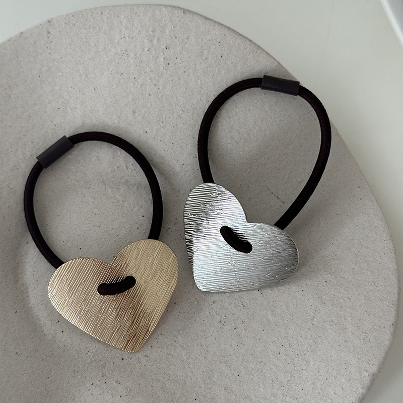 Koreaanse stijl legering hoogwaardige haarband geborsteld liefdesbloem hoofd touw eenvoudige hoge elastische rubberen band vrouwen haaraccessoires_voghion.com