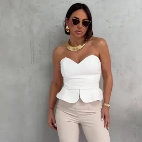 European and American Fashion Tops for Women, New Cross-Border Foreign Trade Style, Sexy Strapless Tie-Waist Elegant Sleeveless Blouse