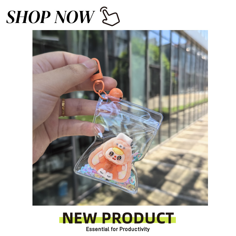 Cute New Stereo Flocked Lop-Eared Bunny Baby Cute Doll Keychain DIY Transparent Bag Pendant Cross-Border Wholesale