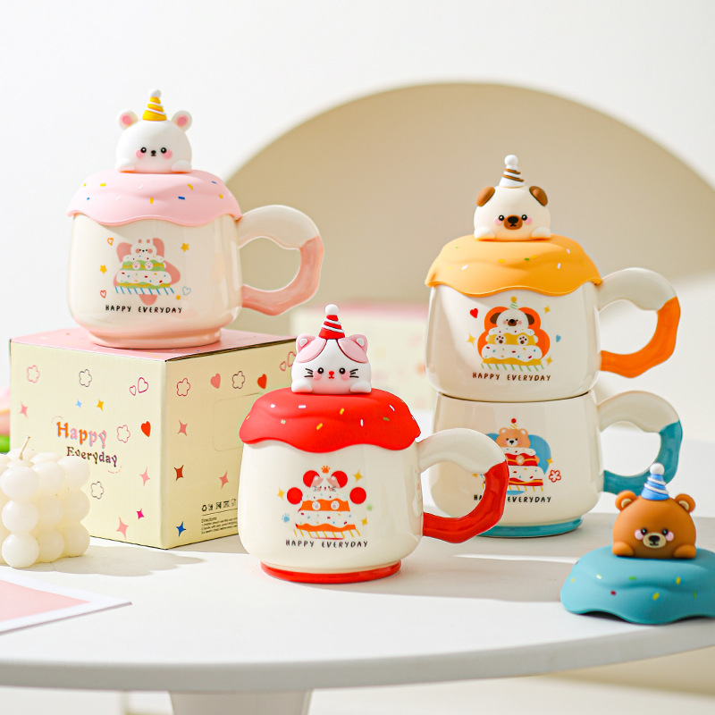 Taza de marca con tapa linda amiga regalo de cumpleaños de café de cerámica taza de agua doméstica de alto valor de oficina