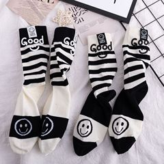 秋冬新款襪子女堆堆襪潮流條紋笑臉學院風百搭洋氣布標高顏值長襪