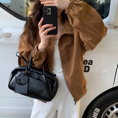 韩国chic宽松慵懒风复古百搭翻领廓形拉链外套休闲上衣女装88936
