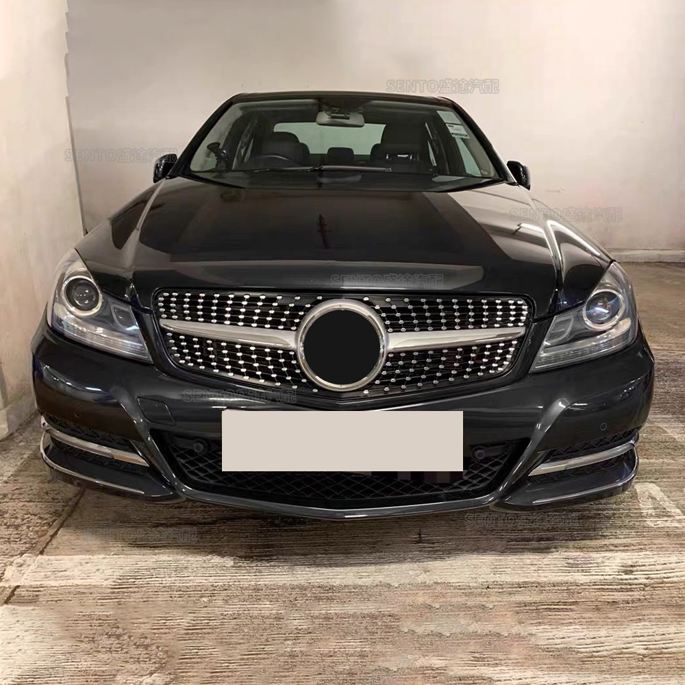 Suitable for 07-14 Mercedes-Benz C-Class W204 C63 Front Bumper Modification with Diamond Grille