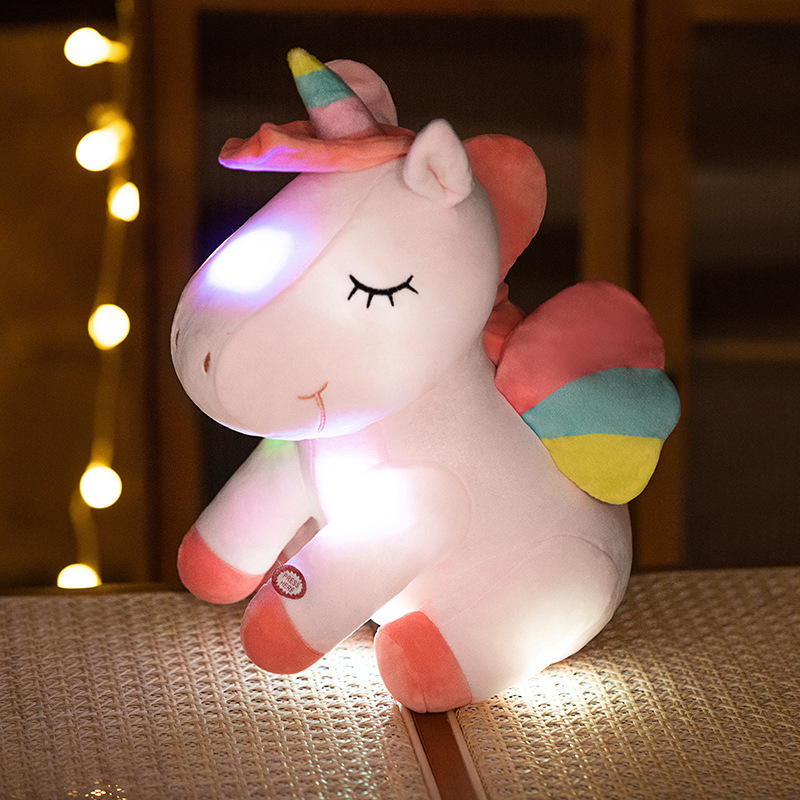 Lindo colorido luminoso animal oso de peluche unicornio muñeca de peluche de juguete delfín alpaca muñeca títere muñeca