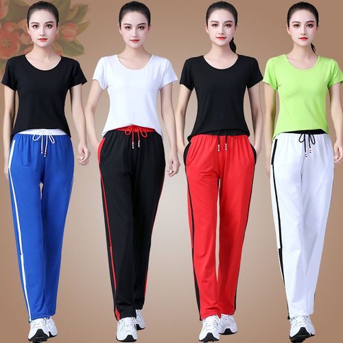 广场舞服装新款夏季短袖鬼步舞运动服束口长裤中老年演出服装