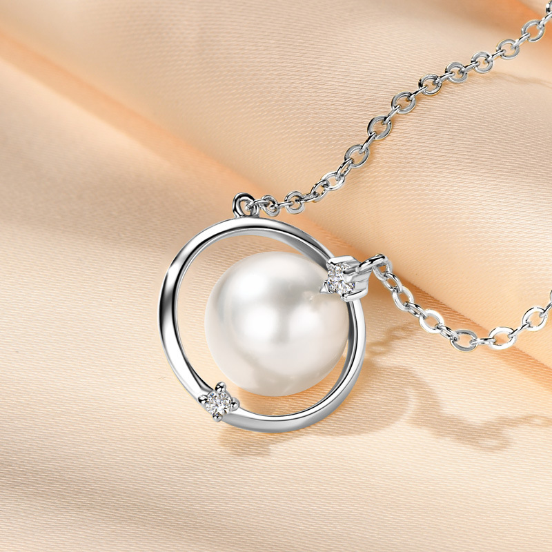 Exquisite S925 Sterling Silver Women's Saturn Necklace with Freshwater Pearl Pendant, Chic Niche Design Circle Jewelry for Women