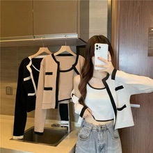 小香风撞色针织开衫外套女2025年春秋季时尚吊带背心短上衣两件套