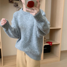 少女感慵懒风加厚套头毛衣女宽松秋冬韩系针织衫小众软糯针织上衣