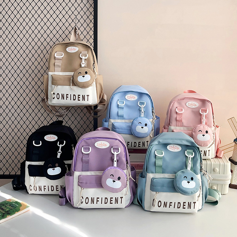 Fresh and Stylish Color-Blocking Backpack for Elementary School Students, Cute Cartoon Lightweight Bear Backpack, Fashionable Children's School Bag