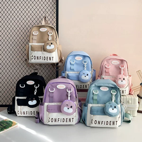 Fresh and Stylish Color-Blocking Backpack for Elementary School Students, Cute Cartoon Lightweight Bear Backpack, Fashionable Children's School Bag