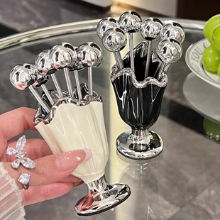 Light Luxury Dessert Fork, High-End Household Set, Stainless Steel Fruit Pick, Fruit Fork, Kids Safety