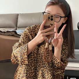 2025新款南韩丝高级时尚豹纹睡衣女套装春秋季时尚宽松家居服