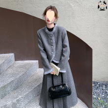 超好看小香风羽绒服外套毛呢半身裙套装两件套女入冬一整套感