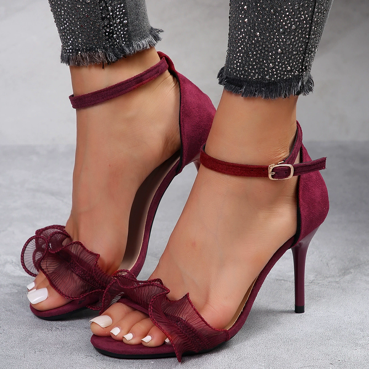 Внешняя торговля, трансграничные босоножки на высоком каблуке, модные сандалии на шпильке с открытым носком и пряжкой, сандалии большого размера