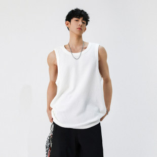Textured Ice Silk Vest Men's Summer Casual Sports Fitness Breathable Top American Handsome Sleeveless T-Shirt