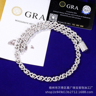European and American Cross-border S925 Sterling Silver Hip Hop Single Row 8-character Mosan Necklace for Men and Women