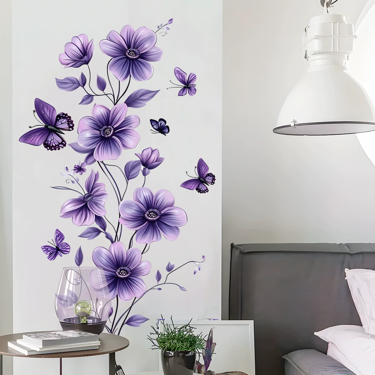 Наклейка на стену Purple Butterfly Flower, новый AD9209, спальня, гостиная, фон, съемная самоклеящаяся наклейка