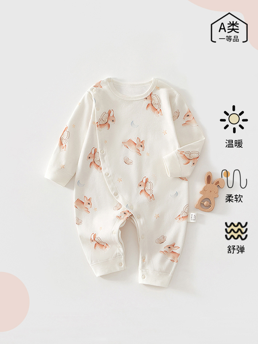 Un mono de bebé, un mono de bebé de algodón puro, pijamas de manga larga de primavera y otoño, ropa a domicilio, mampara deshuesados de bebé