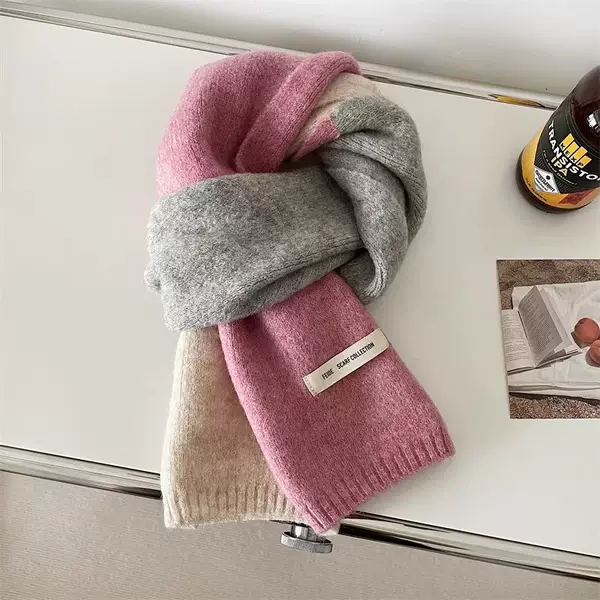 New All-match Three-color Color Matching Contrast Color Scarf Women's Cashmere Wool Knitted Warm Shawl Couple's Scarf for Men in Winter