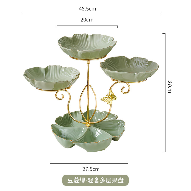 Luz de lujo cerámica multicapa Internet celebridad plato de fruta sala de estar tarde té merienda plato de fruta seca almacenamiento creativo postre soporte de exhibición