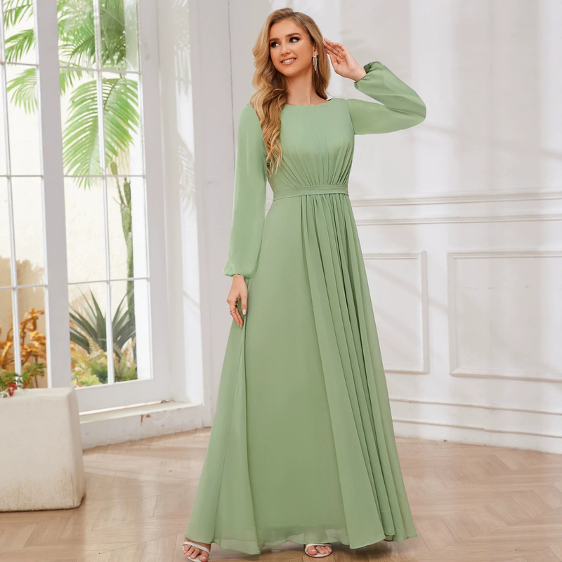 AliExpress new dress with puff sleeves and a large hem design, high-waisted, round-neck, long-sleeved, stylish and elegant dress AliExpress new dress with puff sleeves and a large hem design, high-waisted, round-neck, long-sleeved, stylish and elegant dress